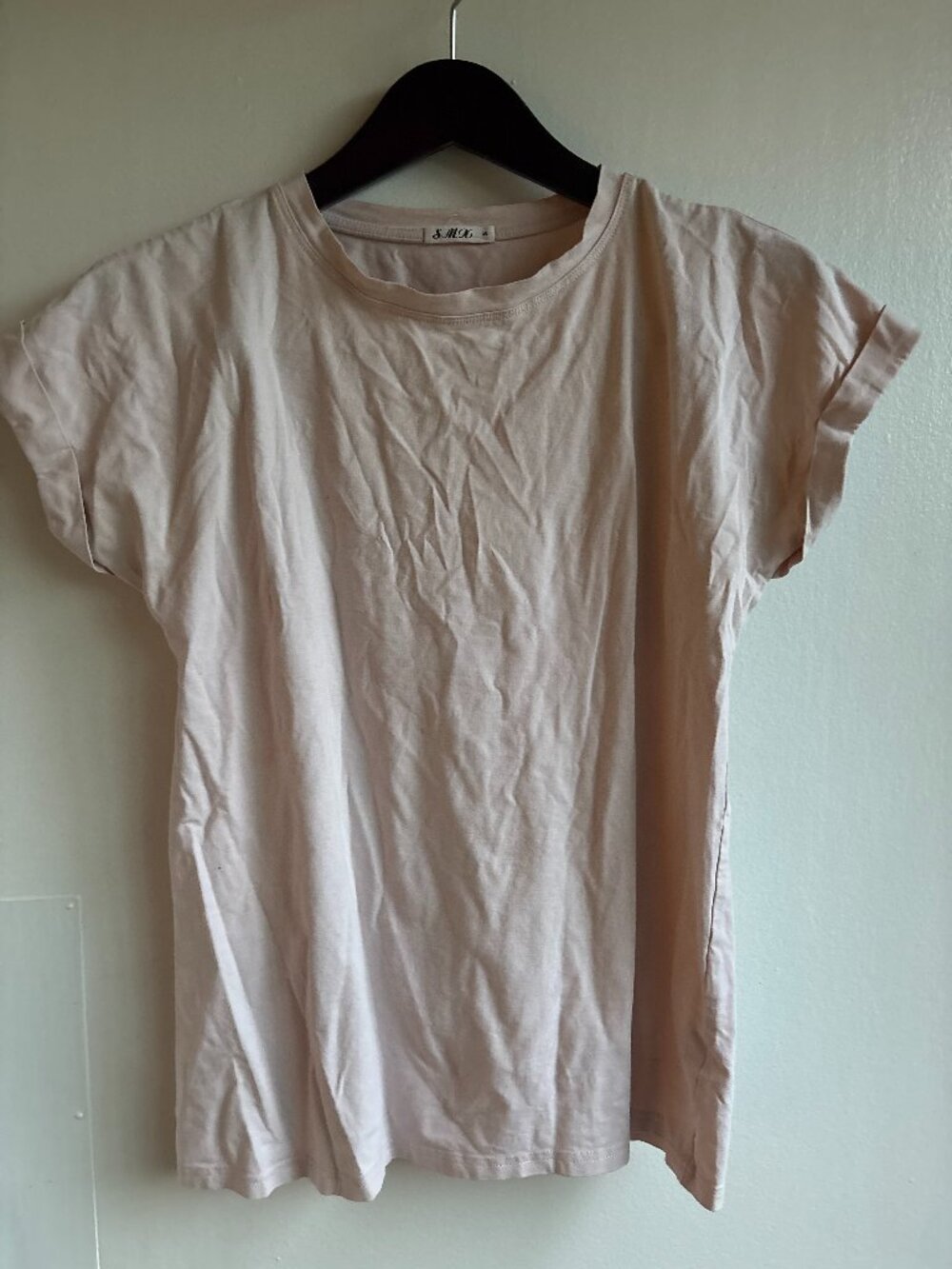 SML Beige Rolled Sleeve Basic Tee Size S